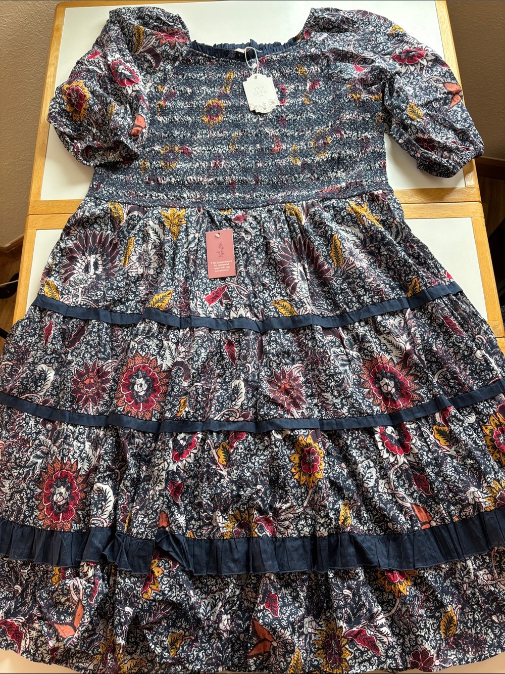 Ivy City Co Roselyn in Navy Floral Smocked Maxi Dress Sz 3XL - Picture 5 of 8